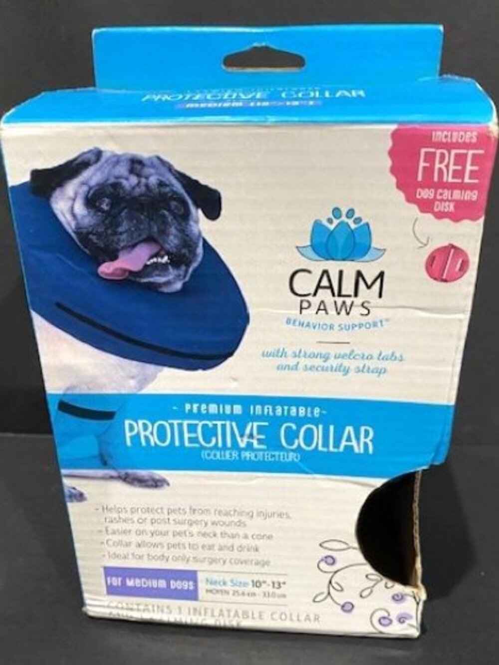Calm Paws Inflatable Protective Collar With Calming Disk Med Dogs 10"-13" Neck